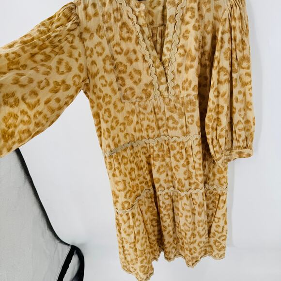 Lola Australia Leopard Print Cotton Boho Tiered Midi Dress Tan Beige Size M - Picture 7 of 9